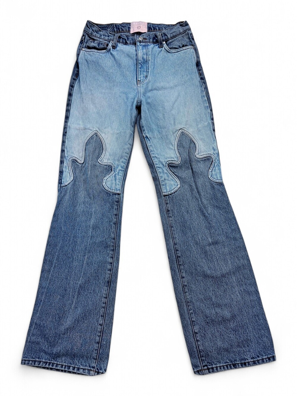 Revice Flame Patch Flare Jeans Womens Size 30 Blue Denim Patchwork Retro Pants